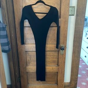 Black Ribbed Long Sleeve Bodycon Dress